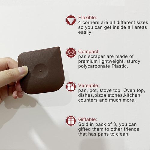 3pcs Cast Iron Skillet Cleaner Pan Pot Scrubber, Kitchen Plastic Scrapper Non-Scratch (Brown)