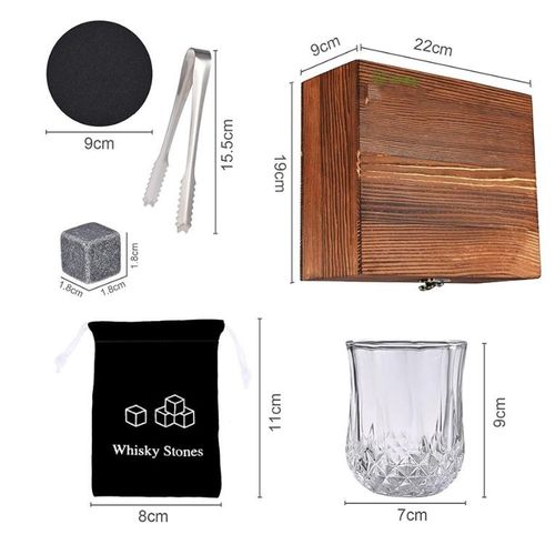 Whisky Stones and Glasses Gift Set, Whisky Granite Chilling Stones