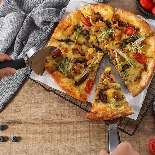 Pizza Wheel Cutter Server Set, Multipurpose Stainless Steel Pizza Cutter Pie Spatula with Sharp Blade for Cutting Pies, Pizza Slicer with Safety and Comfort Grip for Cutting Pizza and More