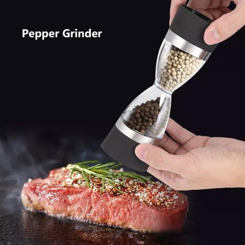 2-in-1 Dual Chamber Pepper Grinder – Black &amp; Silver, Adjustable Coarseness