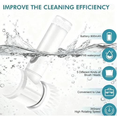 5 in1 Multifunction USB Rechargeable Spin Scrubber,Electric Cleaning Brush  With 5 Replaceable Brush Heads,For Bathroom, Shower, Tub, Kitchen Floor