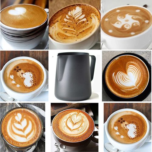 TodyJeyHo Milk Frothing Pitcher Stainless Steel Espresso Steaming Pitchers, Coffee Milk Frother Jug Cup for Espresso Machines Cappuccino Latte Art (Matte Black, 12 OZ / 350ML)
