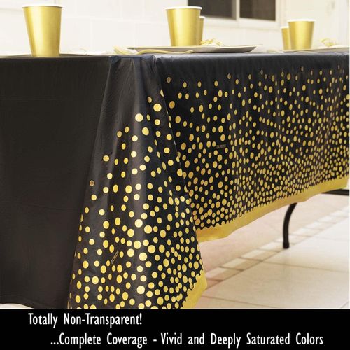 Premium Black and Gold Plastic Tablecloths – Thick, Durable, Reusable Table Covers (54 x 108 in) – Disposable Party Tablecloths for Birthday, Graduation, Holiday and Event Decorations