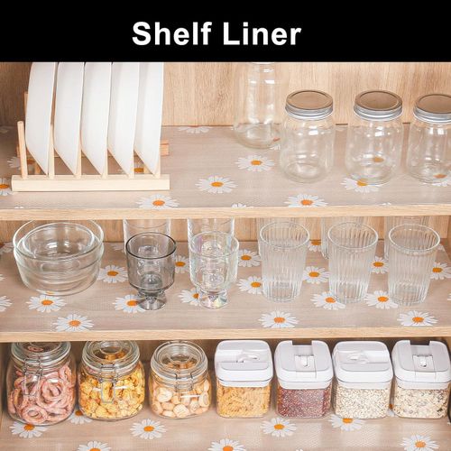 KnMn 45x500 CM Shelf Liner for Kitchen Cabinets Non Adhesive Waterproof Drawer Liner Floral Pattern