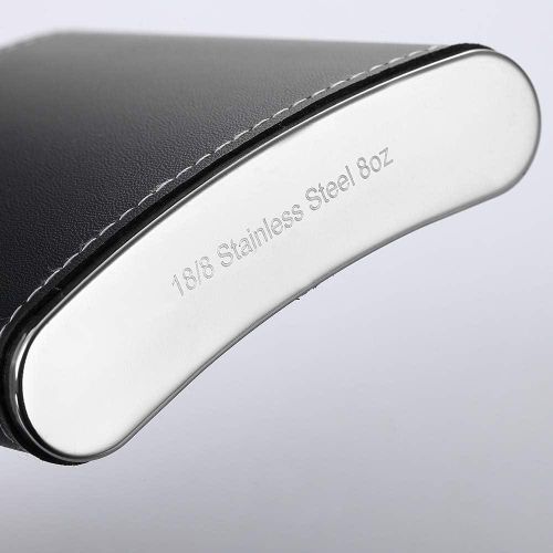 1 Pack Flask for Liquor and Funnel, Premium 8 Oz Leak Proof 18/8 Stainless Steel Pocket Hip Flask with Black Leather Cover, Great Gift Idea