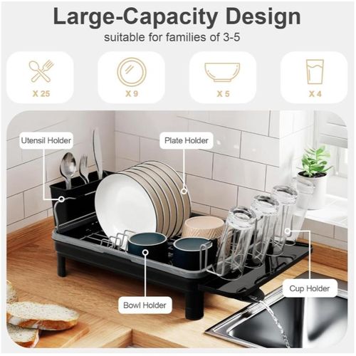Dish Drying Draining Rack for Kitchen - Black
