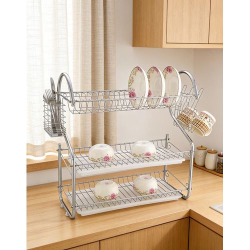 Homemate 20 Inch 3 - Layer Dish Drain Rack Stainless Steel Utensil &amp; Kitchen Tools Storage Organizer Drying Rack for Sink Counter Space Saving &amp; Rust-Resistant