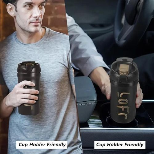 600ml 316 Stainless Steel Double Spout Insulated Coffee Mug - Drink/Straw Dual-Use Design, Leak-Proof and Stain-Proof - Black
