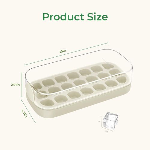 Ice Cube Tray with Lid and Bin 21 Pcs Quick-Fill Ice Cube Mold for Freezer Easy Press to Release White No-Touch Ice Cube Trays