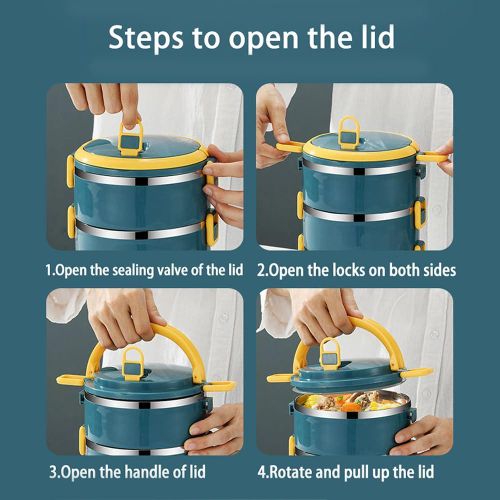 1 set of 4-layer stainless steel reusable lunch box with lunch bag and cutlery, large capacity portable thermos cup - blue