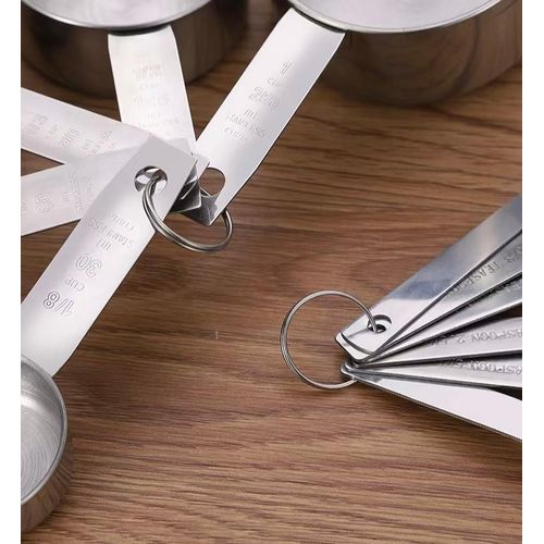 12pcs Measuring Cups and Spoons Set, Stainless Steel Measuring Tools with Clip Spoon, Accurate Kitchen Measuring Set for Baking and Cooking