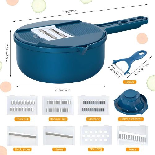 addigoes 7-in-1 Multifunction Mandoline Slicer &amp; Vegetable Chopper - Food Slicer with Container, Onion Cutter &amp; Chopping Artifact, Easy Storage (Blue)