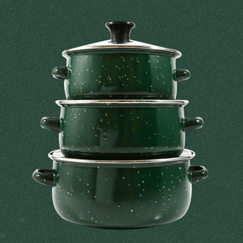3-piece enamel stockpot with lid cooker portable multi-function reusable stockpot soup - Green