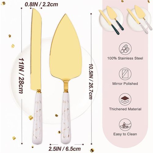 Cake Knife and Server Set - 2 Pcs Stainless Steel Cake Pie Pastry Servers Cake Cutting Set