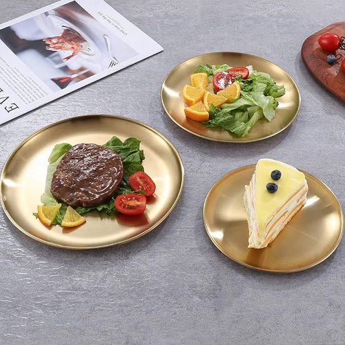 6-Pack Stainless Steel Plate/gold Round Dinner Plate/fruit Dessert Steak Plate