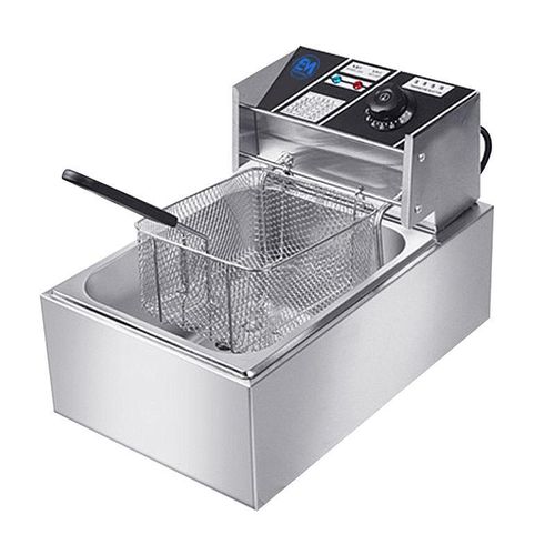 Em 6L Single Tank Energy Efficient Double Electric Chips /Chicken /Mandazi Deep Fryer Machine _ Silver EF01 (1 YR WRTY)