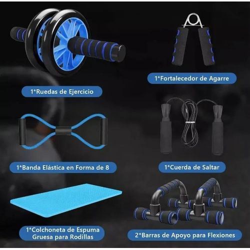 Five-piece ab wheel workout set, gym push-up machine - blue