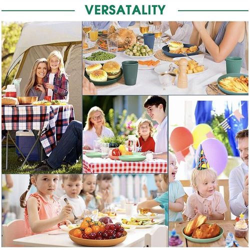 Macaron 4 colors 28-piece set wheat straw plate bowl cup k-n-ife fork spoon chopsticks outdoor tableware set