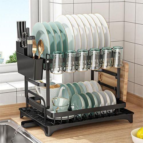 2 Layers Stainless Steel Dish Drainer &amp; Plates Rack
