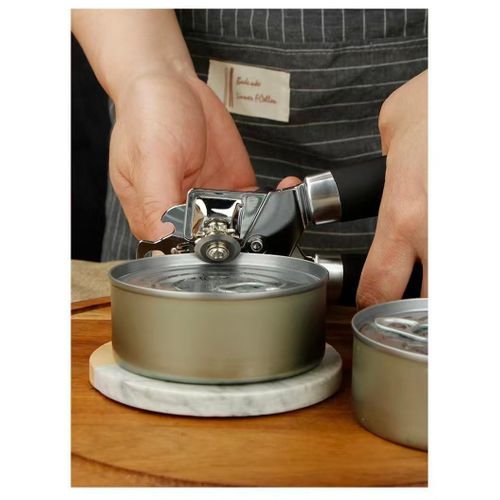 Manual Can Opener, Ergonomic Heavy Duty Design with Built-in Bottle Opener, Anti-Slip Handles, Smooth Edge Stainless Steel Cutter, Black