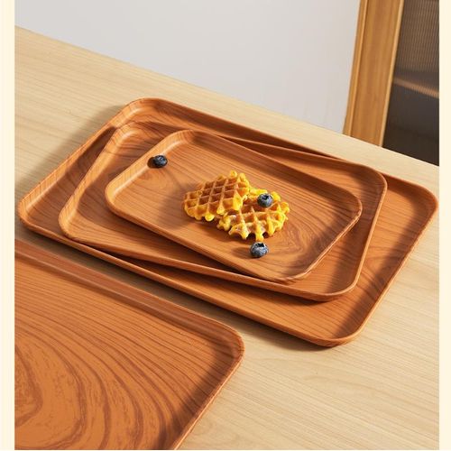 A set of 4 - wood grain trays, fruit plates, dinner plates-Dark wood grain