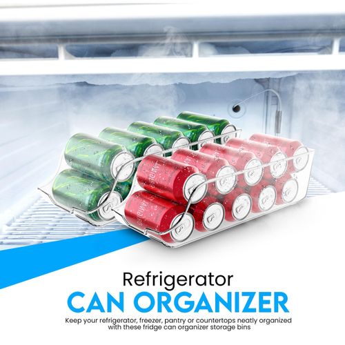 addigoes 2-Pack Soda Can Organizer, Fridge &amp; Pantry Storage Rack - Space-Saving Stackable Organizer for Kitchen, Refrigerator &amp; Freezer (Clear)