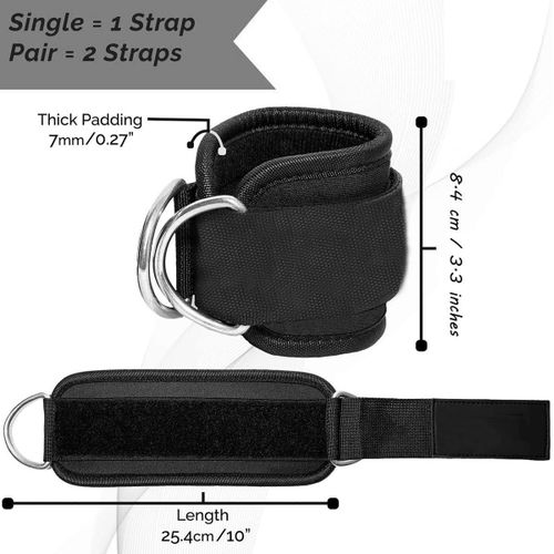 KipFit Black Ankle Straps (Pair) For Cable Machine Kickbacks, Glute Workouts, Lower Body Exercises - Adjustable Leg Straps with Neoprene Padding