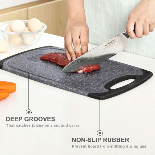 CYFAZA Cutting Boards for Kitchen, Large-Small Cutting Board Set of 3, Dishwasher Safe, Juice Groove, Easy Grip Handle, Non-Slip Rubber Cutting Board