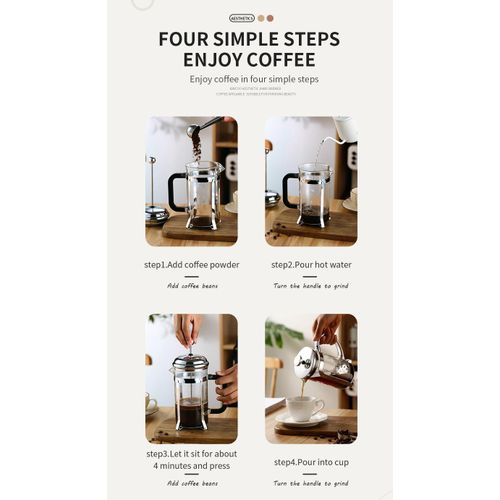 850ml French Press Coffee Maker, High-Heat Borosilicate Glass, Polished Stainless Steel Coffee Press