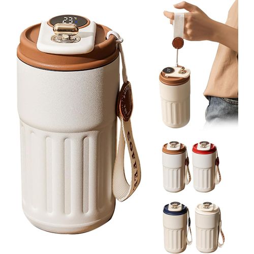 Coffee Cup with Temperature Display Thermal Mug, Leak-proof Lid Stainless Steel Reusable Insulated Vacuum Mug, Coffee 450ML