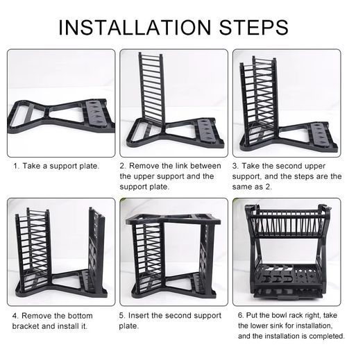Double Kitchen Dishwasher,Plates Storage Shelf,Drainer-Black
