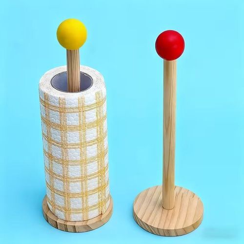 1pc Wood Countertop Paper Towel Holder &amp; Plastic Wrap Roll Hanger - Space-Saving Minimalist Suitable and Dining Room Holder, Compatible with Napkins, Wet Wipes, Cling Film