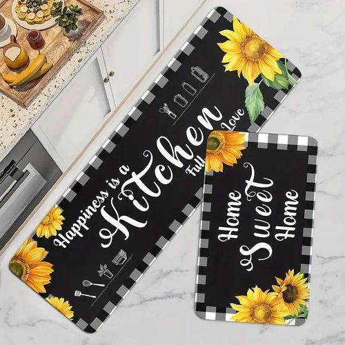 (Promotion)2 Pieces Kitchen Rug Set Anti-fatigue Kitchen Mat Dirt Resistant Backing Mat Throw Rug for Kitchen Doormat Runner Rug Set Floor Carpet Household Carpet Home Decor