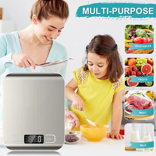 CYFAZA Food Kitchen Scale Stainless Steel 5kg/1g With Tare Function, LCD Display, Battery Operated