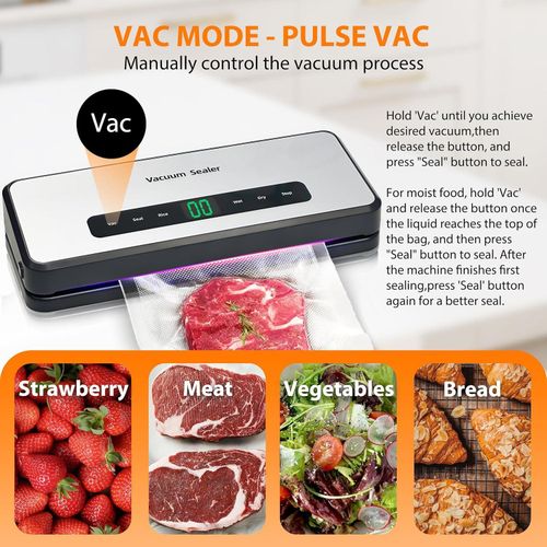 YUUIKLLE Vacuum Sealer Machine Built-in Bag Roll Storage and Cutter,Fast-Compact Food Sealer,Multi-Functional Food Vacuum Saver&amp;Wide Seal,With1 Bag Roll&amp;20pcs Pre-cut Bags