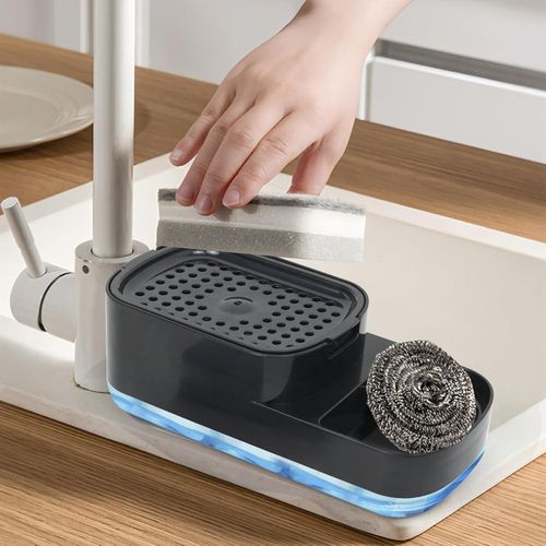 Effortless For Kitchen Cleanup 2 in 1 Soap Dispenser and Sponge Holder for Easy Access (Black)