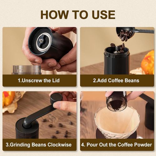 Manual Coffee Bean Grinder, Black Hand with Cleaning Brush, Portable Ceramic Core Adjustable Coarse to Fine Detachable Espresso Grinding for Travel Home Office