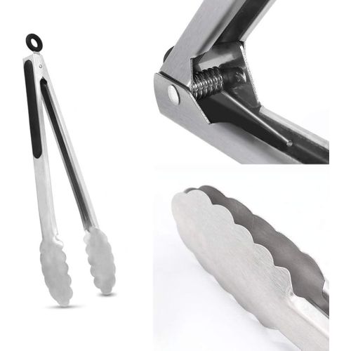 Stainless Steel Kitchen Tongs - Non-Slip Silicone Grip with Lock (9" &amp; 12"