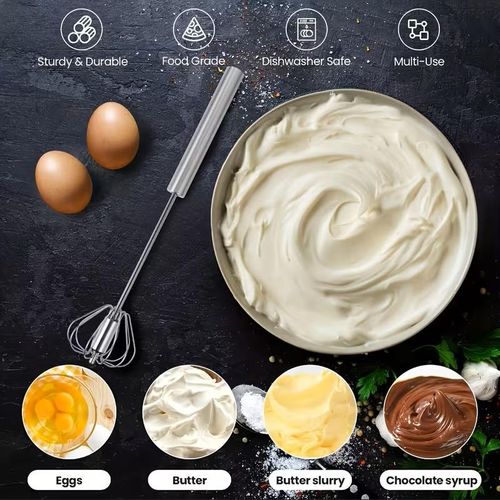 KnMn 32x7 CM Stainless Steel Egg Whisk Hand Push Rotary Whisk Blender Milk Frother Baking Tools