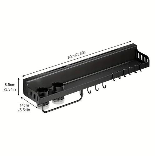 General 60cm Black Stainless Steel Kitchen Storage Shelf with Double Support