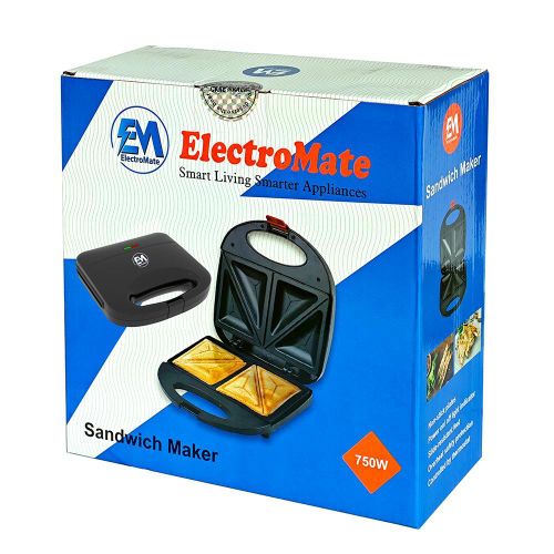 Em ElectroMate Sandwich Maker Toaster 2-Slice Non-Stick 750W Black SM01 (1YR WRTY)