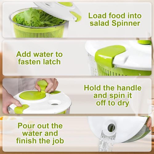 Salad Spinner, Vegetable and Fruit Washing Dryer, Lettuce Spinner – 5L Large Capacity, Green, Easy to Use and Clean