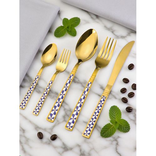 5 Pack Gold Silverware Set Stainless Steel Flatware with Spoons Forks Knife