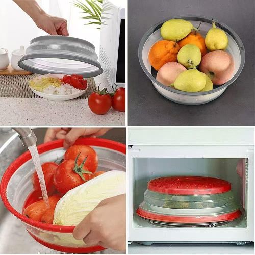 Microwave Splatter Cover for Food, Collapsible &amp; Vented Silicone Splatter Guard Lid - Microwave Plat, Dish Cover with Handle - BPA-Free Kitchen Gadget for Meal Prep,Medium Size