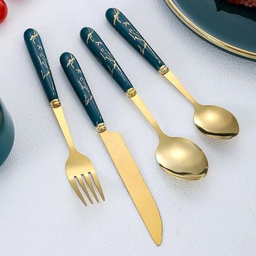 24-piece stainless steel cutlery set - dark green