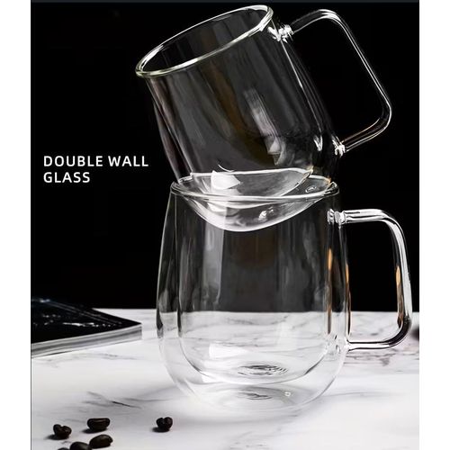 KnMn 2PCS 350ML 12OZ Double-Walled Insulated Glass Coffee Mugs with Handles