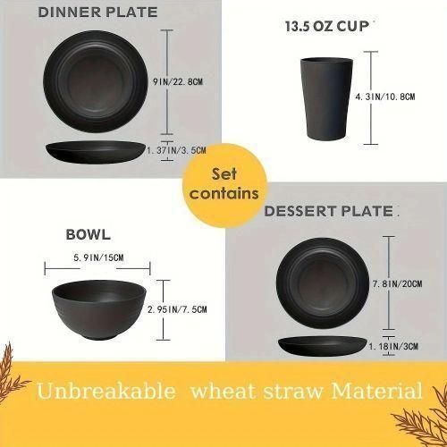 32-piece Kitchen Plastic Wheat Straw Cutlery Set