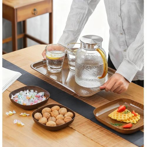 A set of 10 - wood grain trays, fruit plates, dinner plates-Walnut wood color
