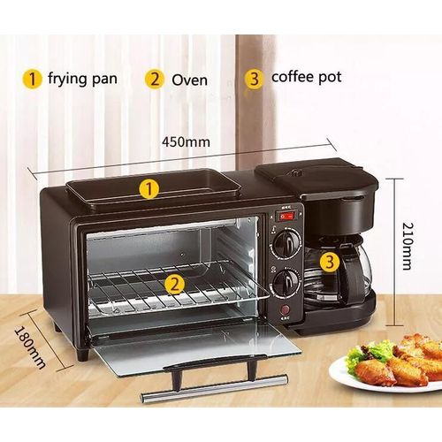 110V 220V Multifunction 3 In 1 Breakfast Machine Toaster Oven Pan Frying Coffee - Black