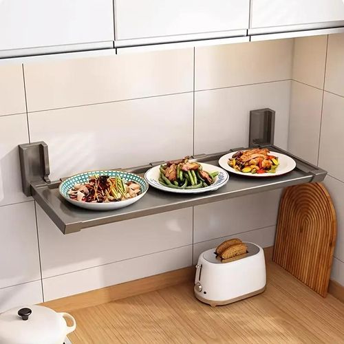1pcs Punch-free wall-mounted folding kitchen rack, removable and washable (39cm thick + 5 hooks)